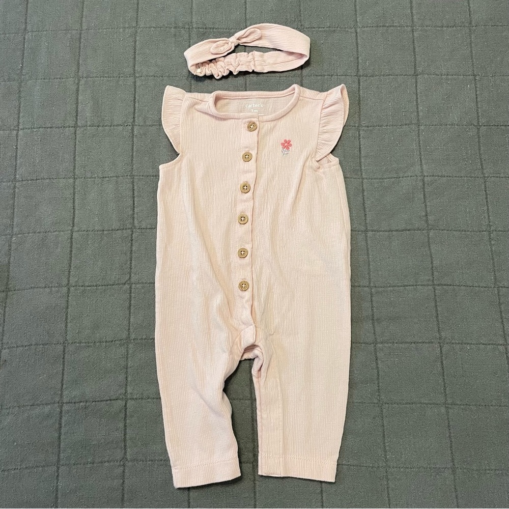 Carters romper and headband set 3 months EUC​​​​​​​